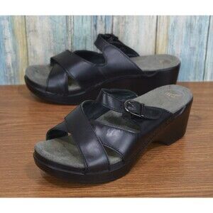 Dansko Sela Black Leather Strappy Platform Sandal Clogs Size 8.5 / 9 (39)